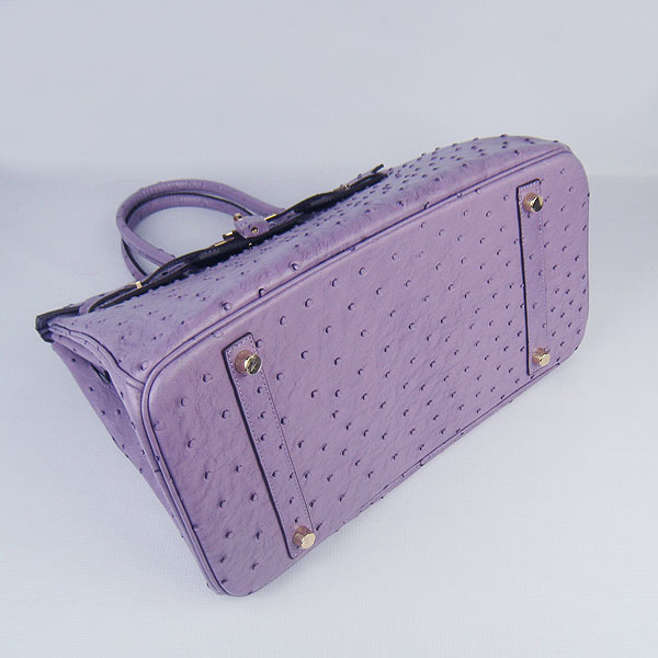 High Quality Fake Hermes Birkin 35CM Ostrich Veins Handbag Purple 6089